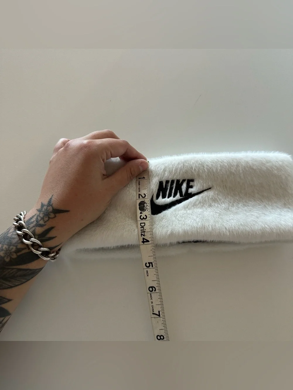 Y2K Style Nike White Furry Plush Baddie Loungewear Logo Headband Winter Cozy